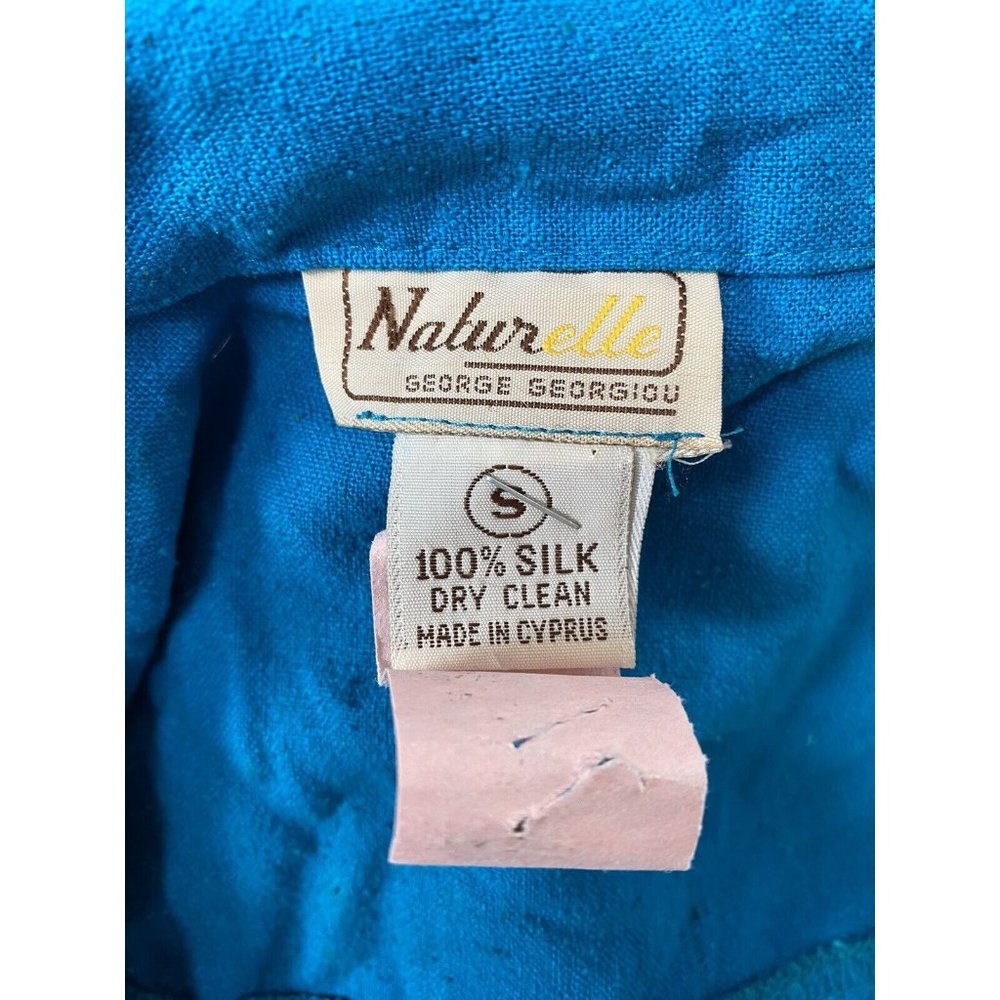 VTG Naturelle George Georgiou Teal Raw Silk Jumpsuit Chest Pockets One Piece S - Picture 4 of 15